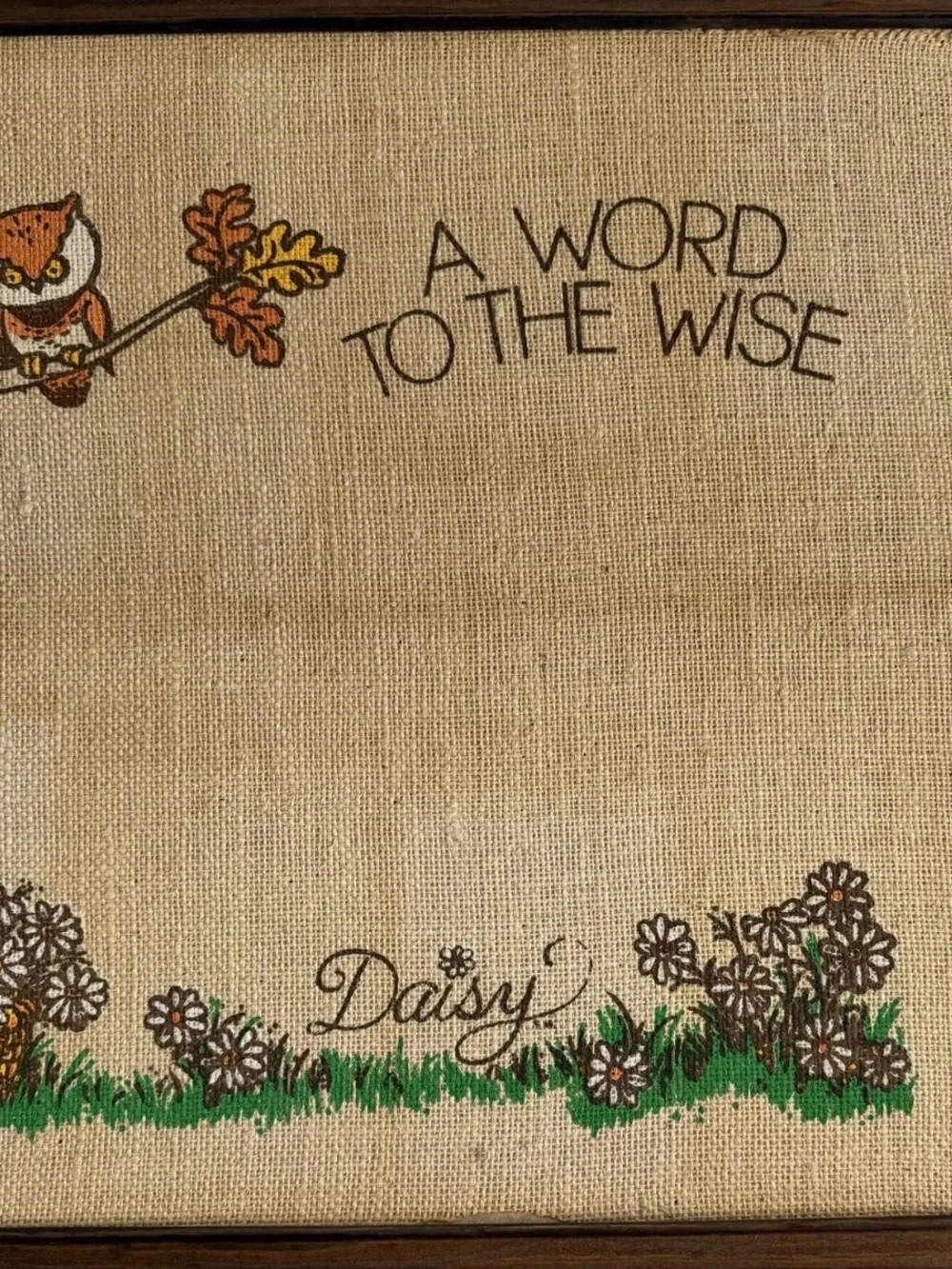 Vintage 1974 Daisy Burlap Bulletin Board 70s Cottagecore Hollie Hobbie MCM READ